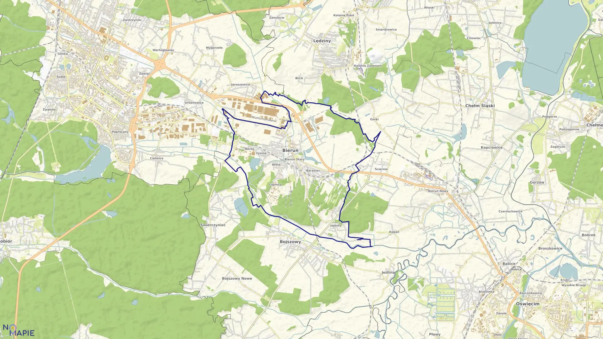 Mapa obrębu Bieruń Stary w mieście Bieruń