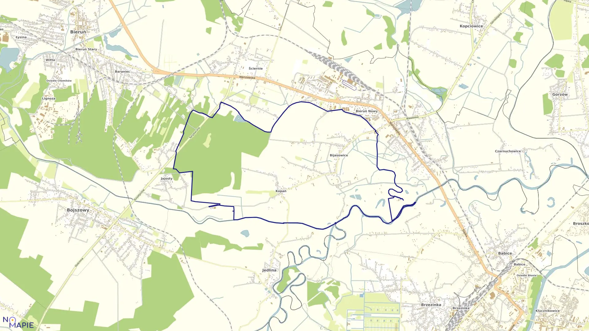 Mapa obrębu Bijasowice w mieście Bieruń