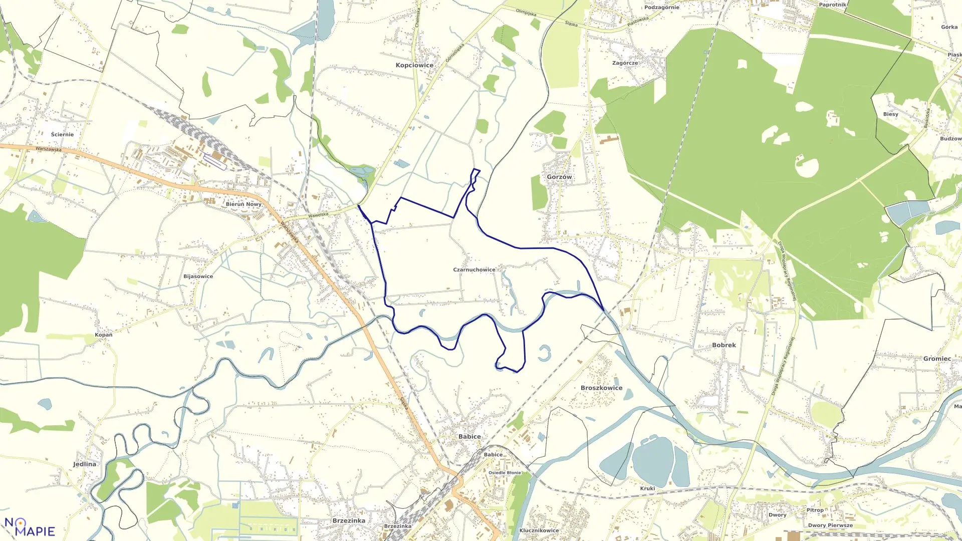 Mapa obrębu Czarnuchowice w mieście Bieruń