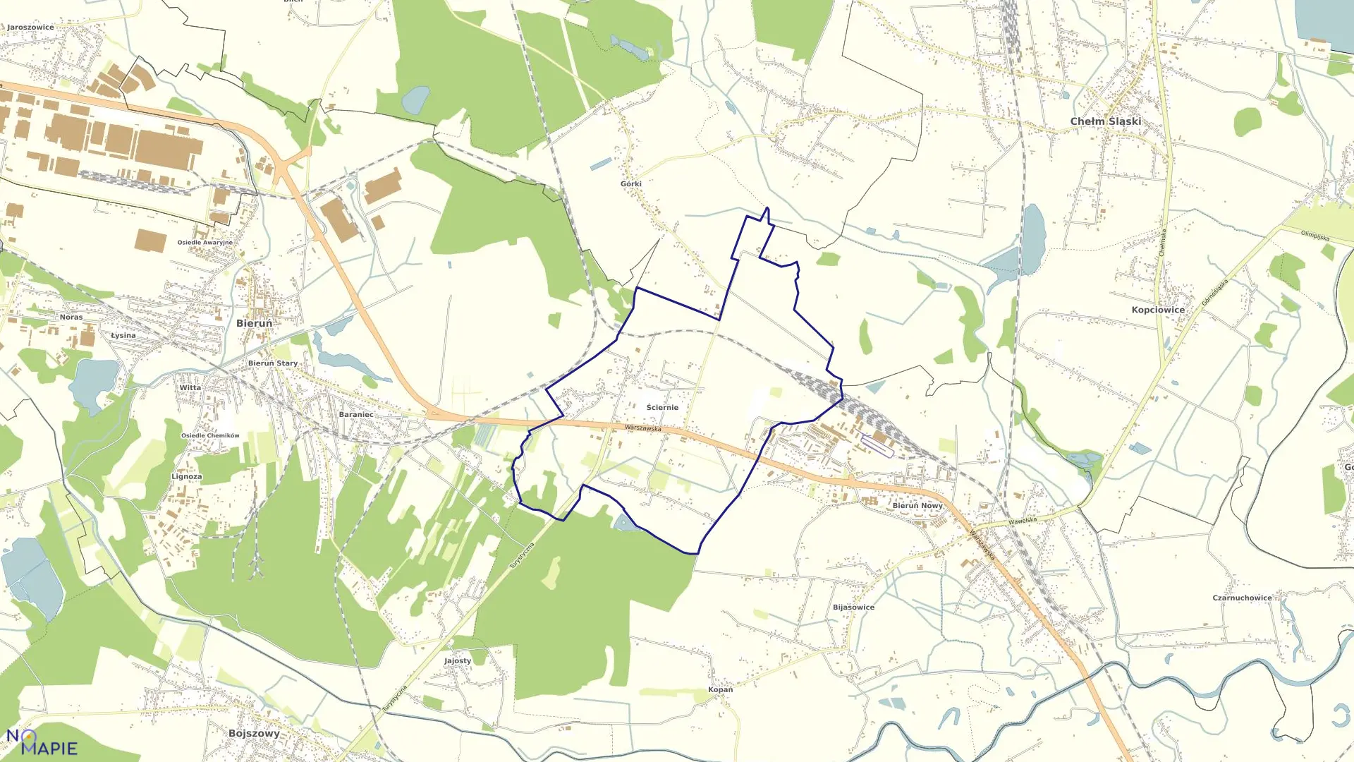 Mapa obrębu Ściernie w mieście Bieruń